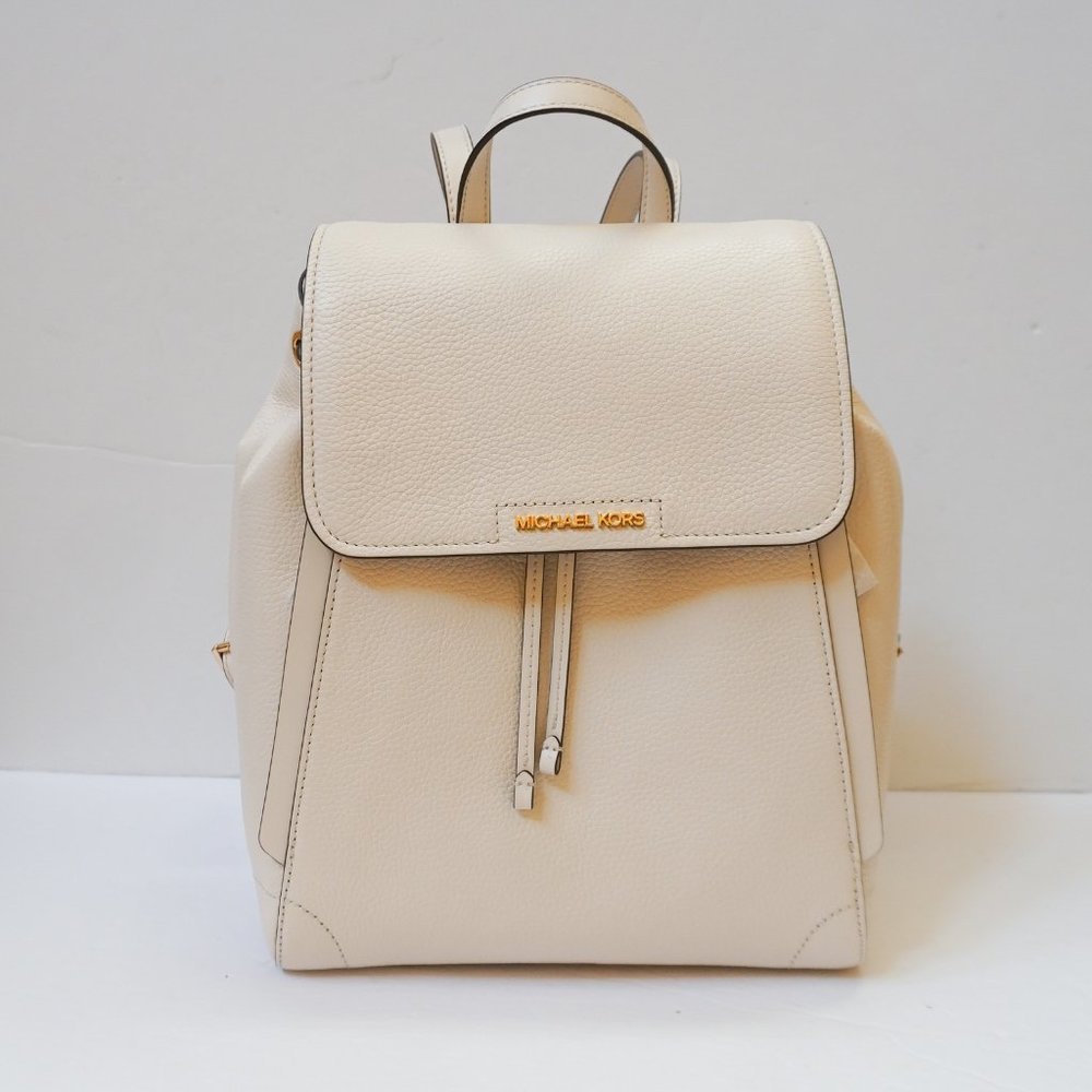 Michael Kors Ginger Medium Drawstring Backpack Pebbled Leather Light Cream - Picture 2 of 11